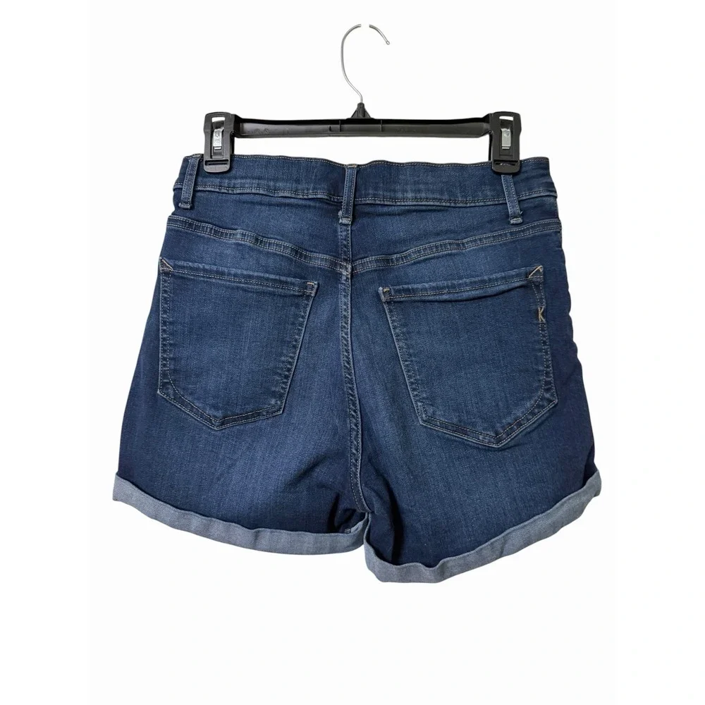 Express Mid Rise Denim Shorts Stretch Cuffed Dark Wash Jean Shorts Womens Size 4